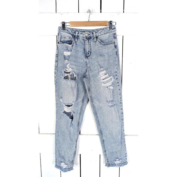 90s distressed destroyed blue high rise  jeans - Picture 4 of 6